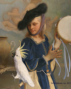 Girl With Her Singing Cockatoo - Allan Banks