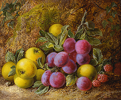 Yellow Apples, Plums and Raspberries - George Clare