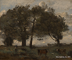 Marecages boisee avec trois vaches - Jean Baptiste Camille Corot