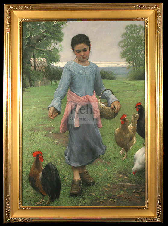 Girl Feeding Her Chickens - Banks Allan