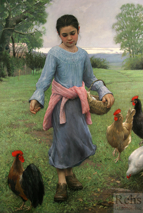 Girl Feeding Her Chickens - Banks Allan