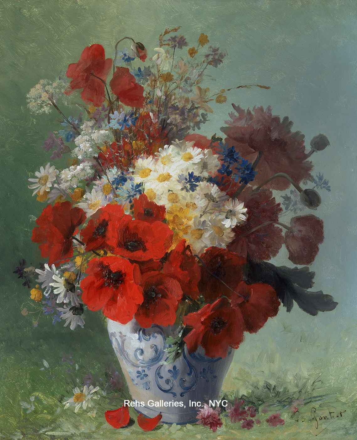 Poppies and Daisies in a Vase - Gontier, Clement
