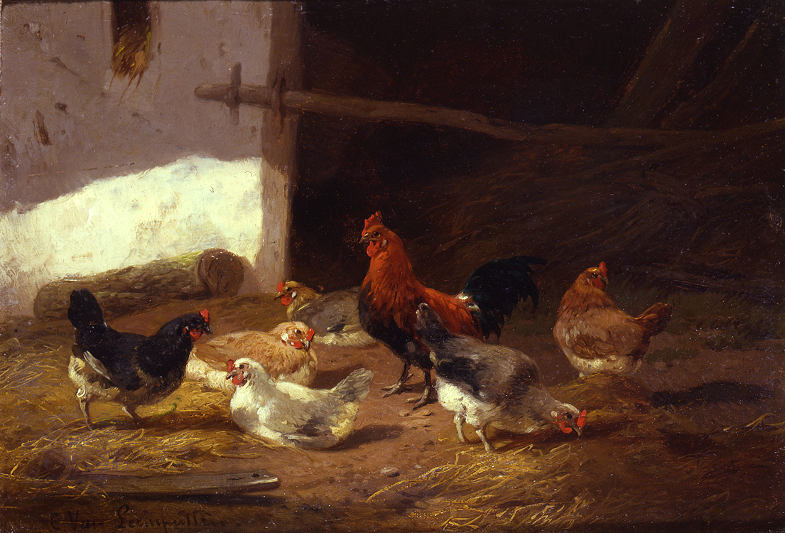 Chickens in a Farmyard - Leemputten, Cornelius van