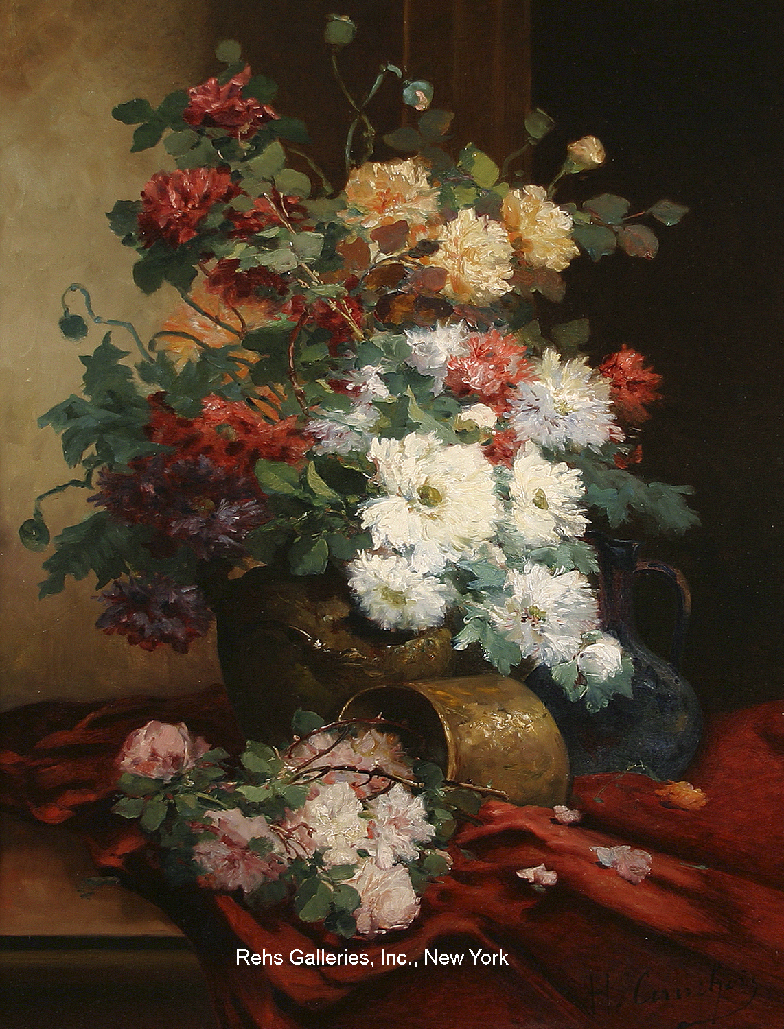 Roses and Dahlias - Cauchois, Eugene Henri
