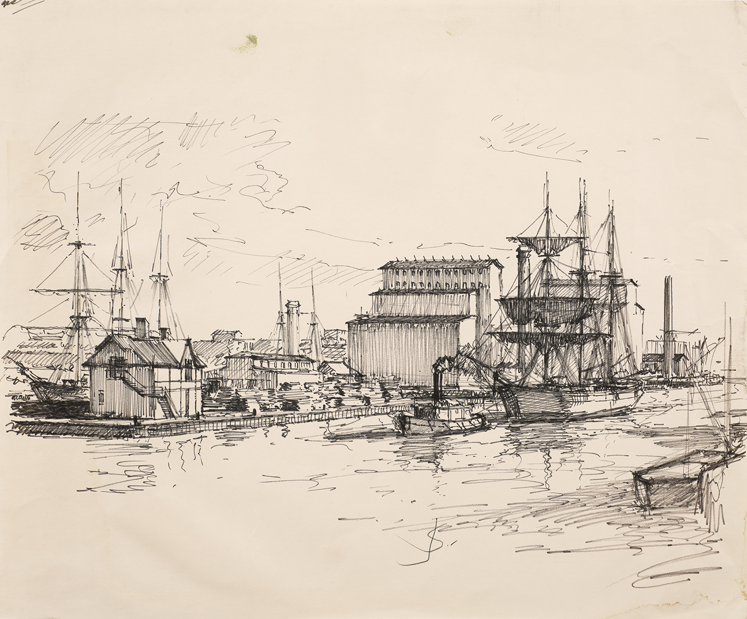 Study for: The Entrance to the Chicago River, Looking West, in 1876 - Stobart, John