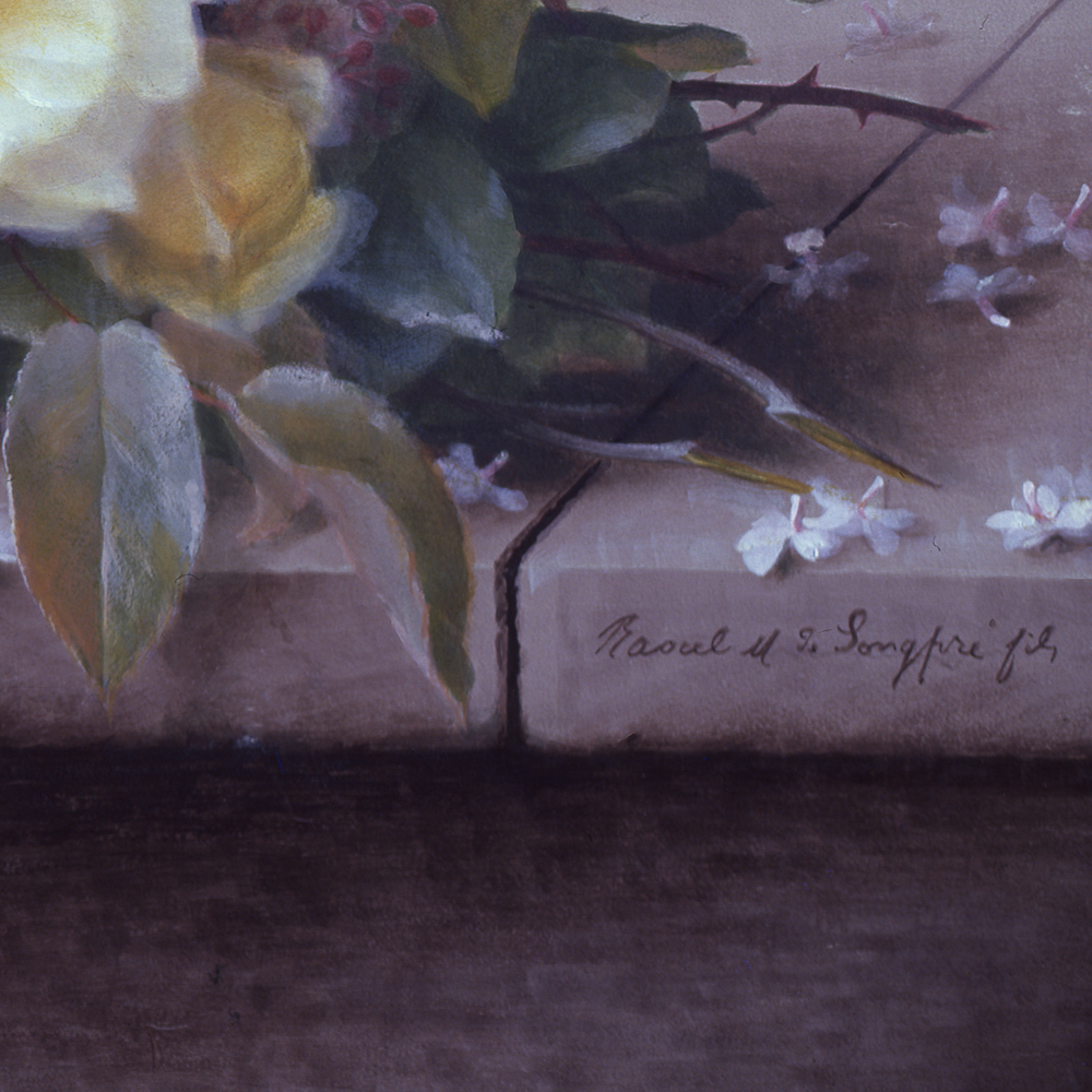 Roses & Lilacs on a Stone Ledge - Raoul de Longpre