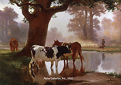 Vaches a la Riviere, Berger et ses Moutons - Auguste Bonheur