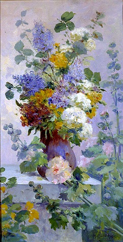 Summer Flowers with Hollyhocks - Cauchois, Eugene Henri