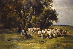 A Shepherd with His Flock - Jacque, Charles Emile
