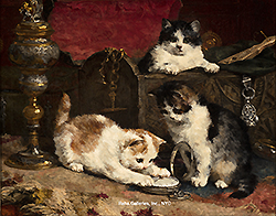 Kittens Playing with a Pocket Watch - Eycken, Charles H. Van den