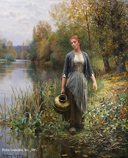 At the Water\'s Edge (Girl with Copper Jug) - Knight, Daniel Ridgway