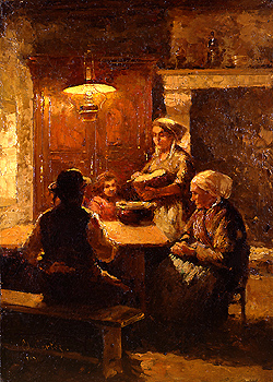 Famille le soir à la veillée - Edouard Léon Cortès