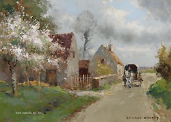 Horse & Wagon on a Village Lane - Cortès Edouard Léon