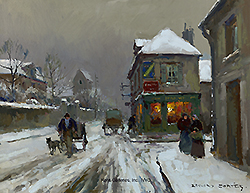 Soir de neige a Cormelles (Calvados) - Cortès, Edouard Léon