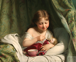 Girl Feeding Her Doll - Zuber-Buhler, Fritz