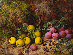 Still Life of Yellow Apples, Plums and Raspberries