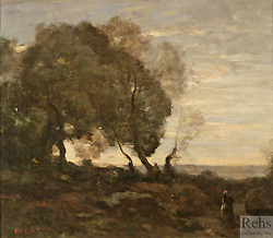 Arbres Tordus Sur Une Crete (Soleil Couchant) - Corot, Jean Baptiste Camille