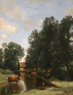 La petite vachère au bord de l\'eau (environs de Gisors) - Corot, Jean Baptiste Camille