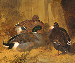 Farmyard Scene with 3 Ducks (one of a pair) - John F. Herring, Sr.