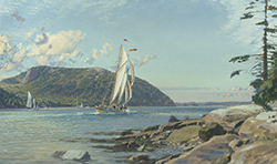 Schooner Heritage Sailing North Through Somes Sound Above Camden Maine - John Stobart