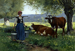 Milkmaid with Cows - Dupré Julien