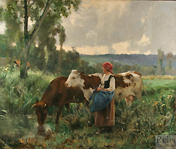 Milkmaid with Cows - Dupré Julien