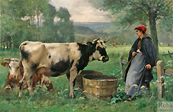 Deux vaches et une femme sous un saule - Dupré Julien