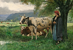 Peasant Woman with Cows - Dupré Julien