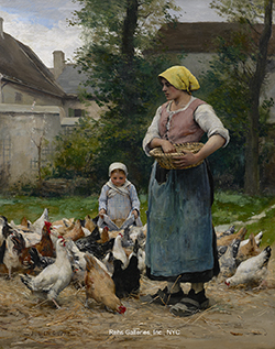 Femme avec des poules - Dupré Julien