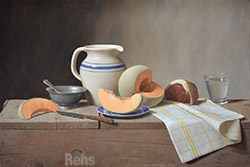Still Life with Cantaloupe and Prosciutto  - Wood, Justin