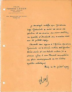 Letter from Fernand Leger - Giannini, Ugo