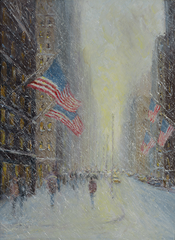 Flags in Snow (Looking North from 17th St & Irving Place NYC) - Daly Mark