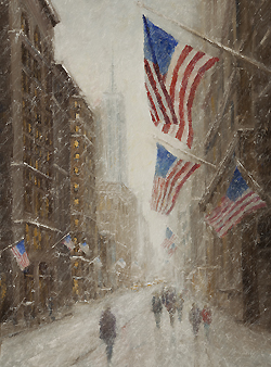 Empire Flags in Snow (NYC, Broadway Looking South) - Daly Mark