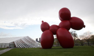 a sculpture of a dog made from balloons
