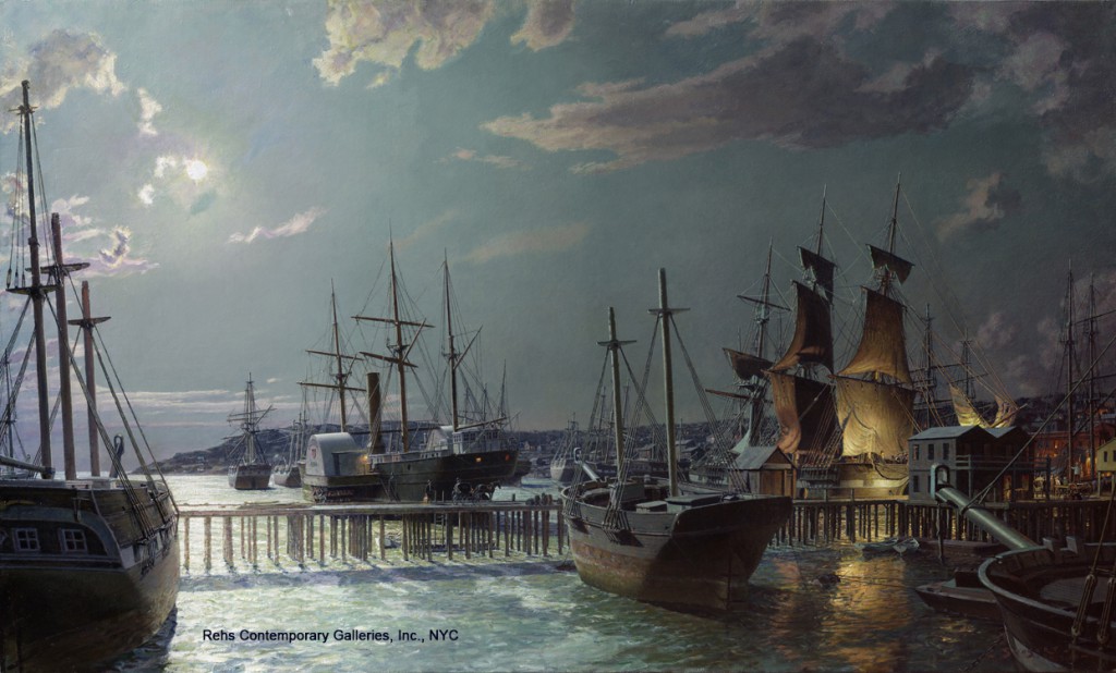 An evening view of the harbor in San Francisco in 1851
