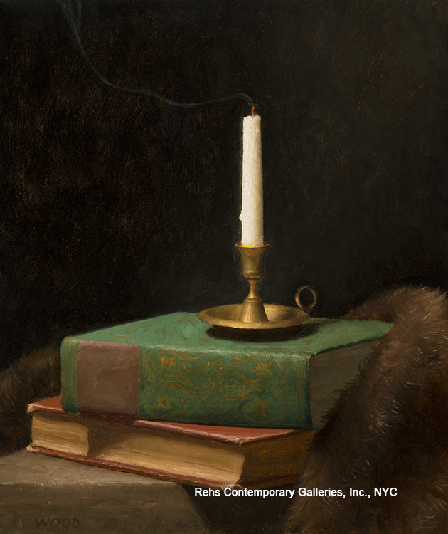 still life with a candle and books