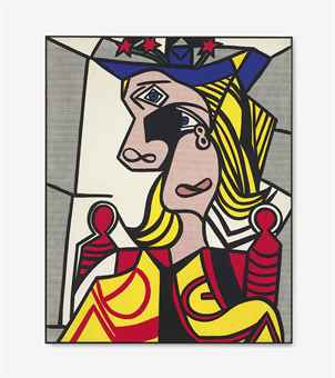 Roy Lichtenstein painting of a portrait of a woman in the style of Picasso