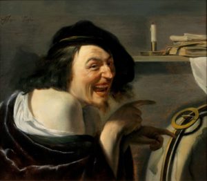 Old master painting of a man laughing - artist Johannes Moreelse - Democritus