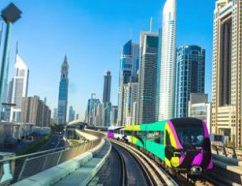 A colorful train on the tracks
