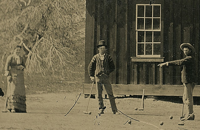 Detail of tintype showing Billy the Kid (middle)