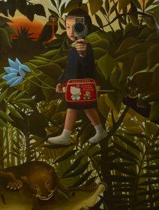Naoko Walking in Rousseau's Forest oil on canvas Art by Mitsuru Watanabe
