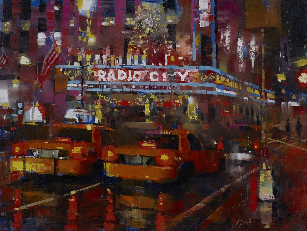 Sixth Avenue Night Oil on panel art by Mark Lague