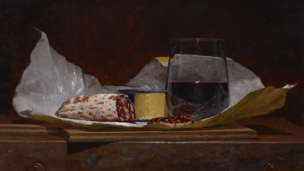 Charcuterie and Wine oil on Panel art by Todd M. Casey