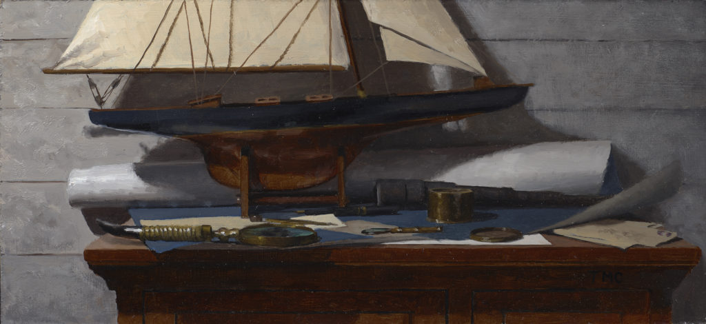 Boat with Blueprint Study oil on Panel art by Todd M. Casey
