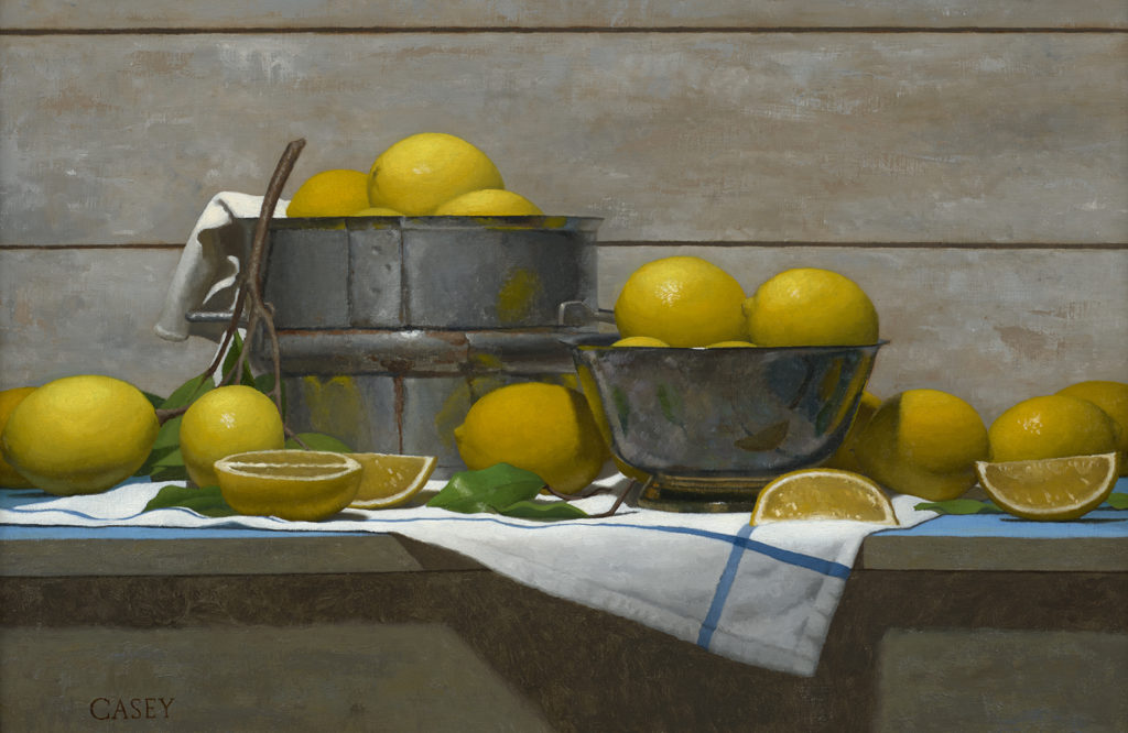Country Lemons and Silver Bowl oil on Panel art by Todd M. Casey