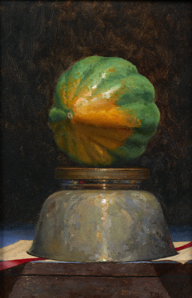 Acorn Squash on Silver Bowl oil on Panel art by Todd M. Casey