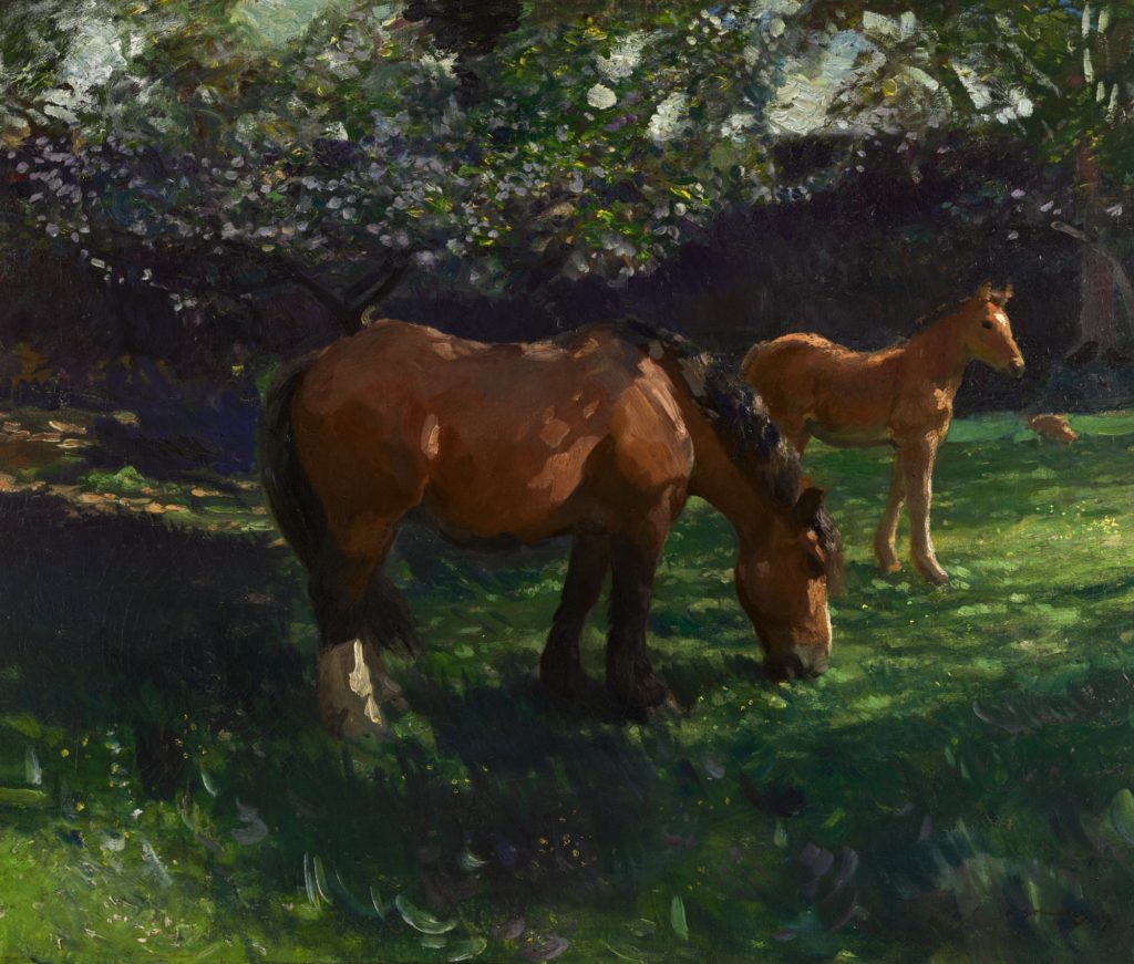 Munning’s Springtime, Apple Blossom with a Mare and Foal