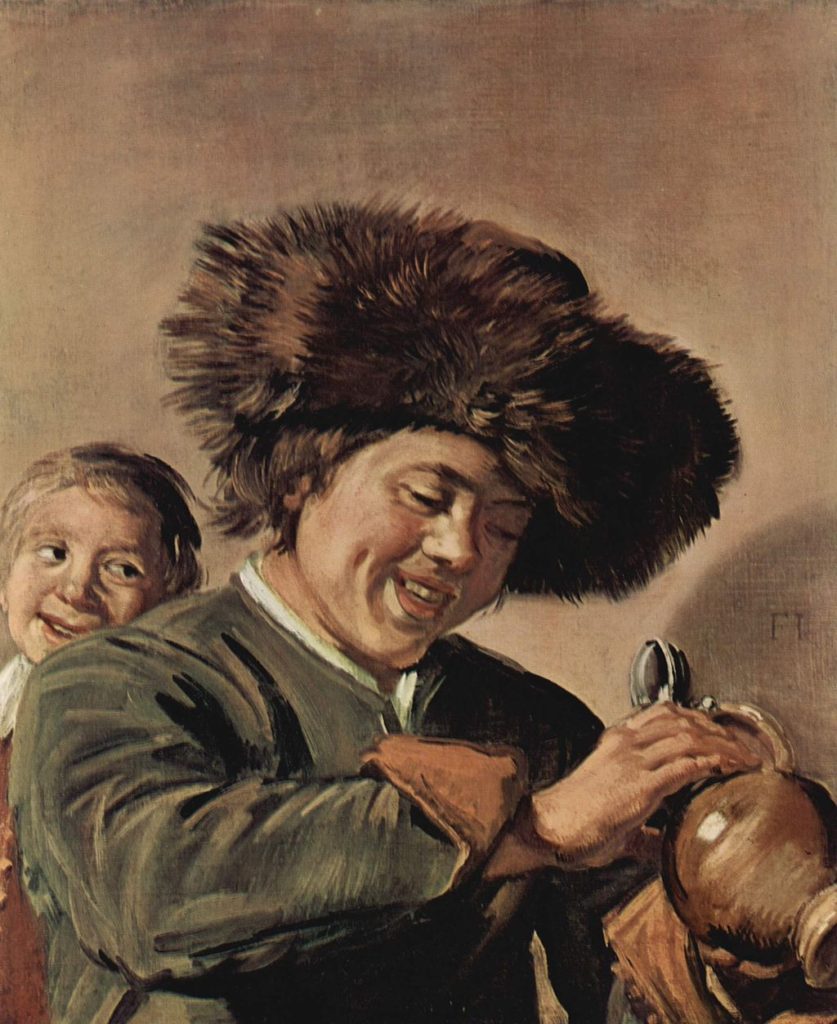 painting of two boys and a mug of beer