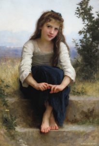 young girl seated in a landscape