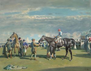 race horses on a racetrack at european art auction